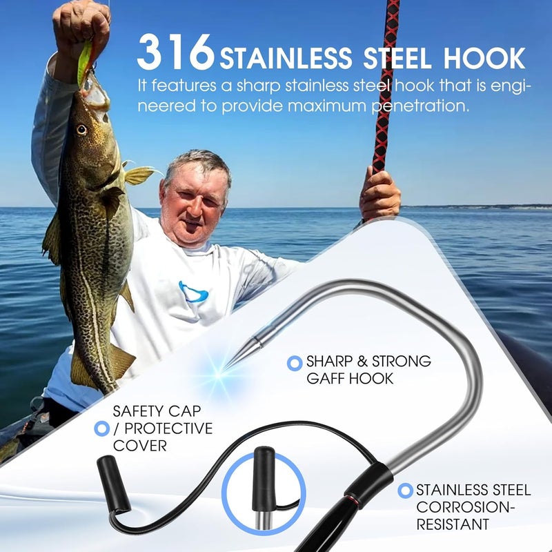 FISHAPPY Fishing Gaff Saltwater Fish Gaff with S316 Stainless Steel Fishing Hook Carbon Fiber Fishing Gaff - Image 2